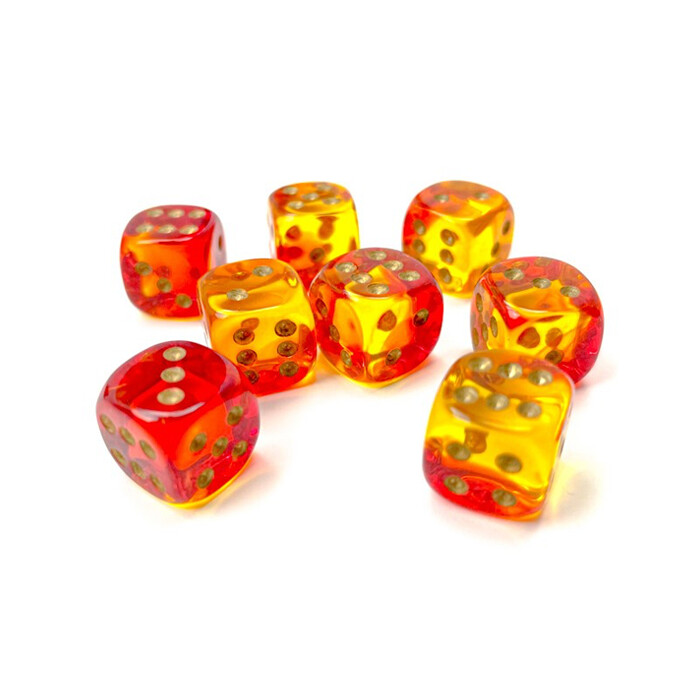 Chessex: 12mm D6 - Gemini - Translucent Red-Yellow w/ Gold