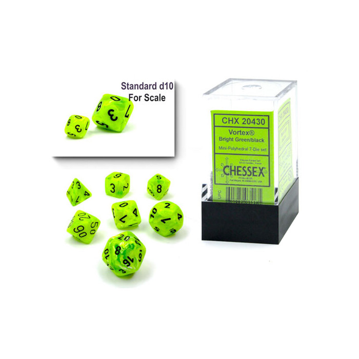 Chessex: Poly 7 Set - Mini - Vortex - Bright Green w/ Black
