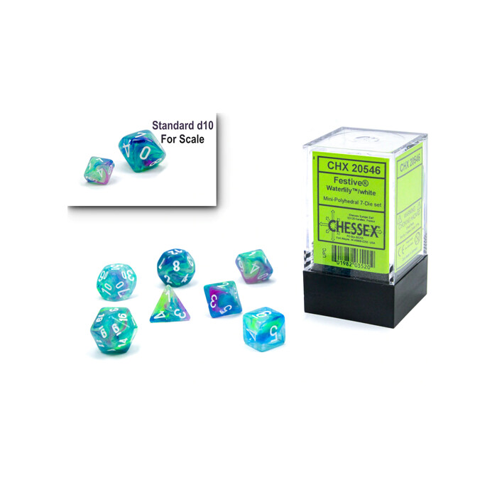 Chessex: Poly 7 Set - Mini - Festive - Waterlily w/ White