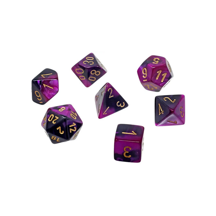 Chessex: Poly 7 Set - Mini - Gemini - Black-Purple w/ Gold