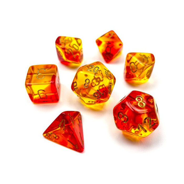 Chessex: Poly 7 Set - Gemini - Translucent Red-Yellow w/ Gold