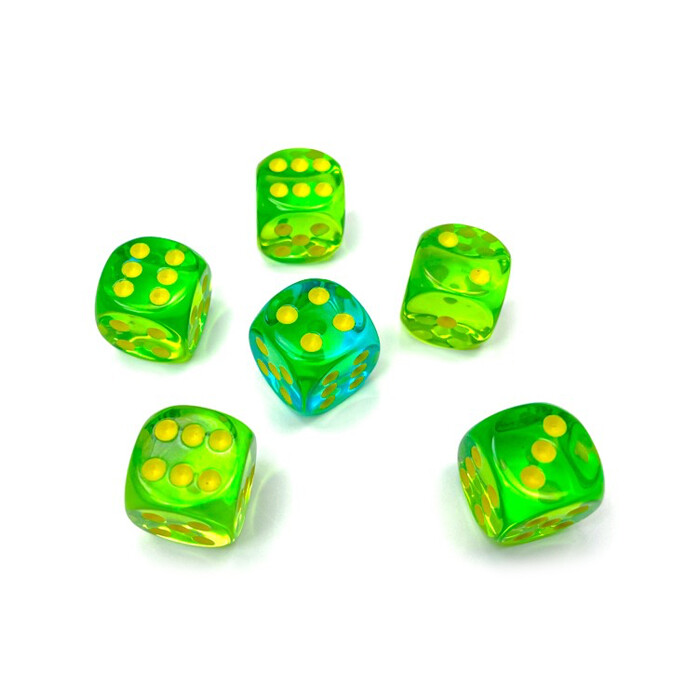 Chessex: 16mm D6 - Gemini - Translucent Green-Teal w/ Yellow