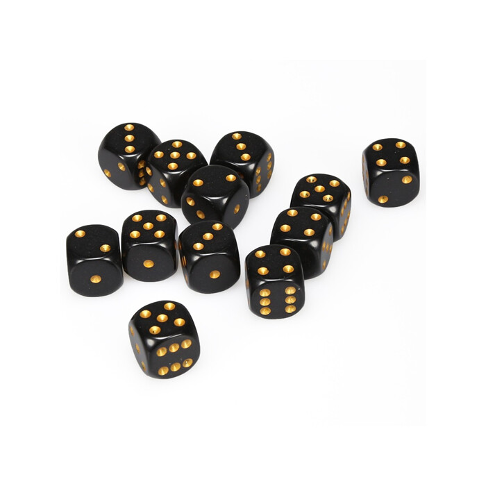 Chessex: 16mm D6 - Opaque - Black w/ Gold