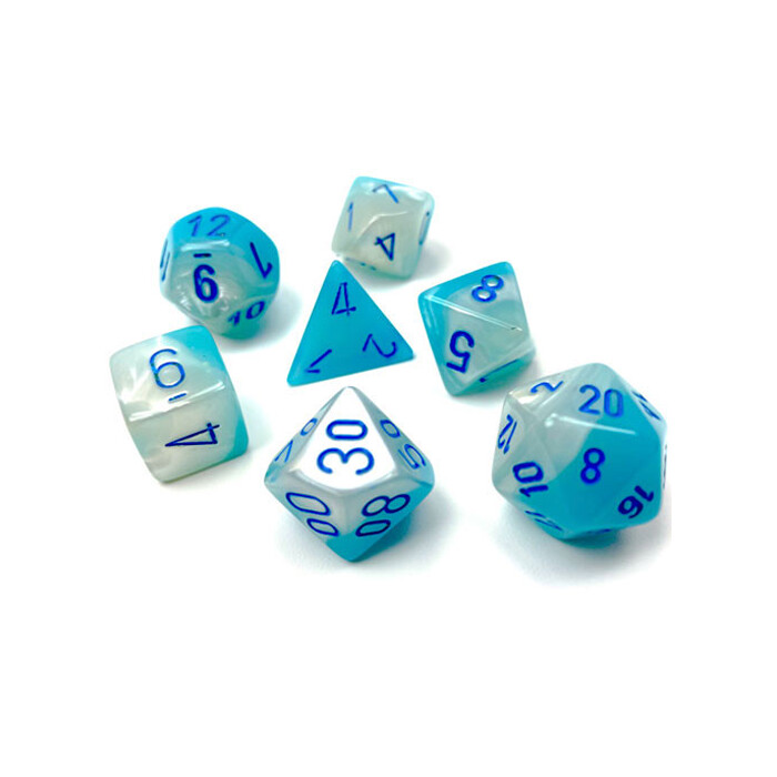 Chessex: Poly 7 Set - Gemini - Pearl Turquoise-White w/ Blue