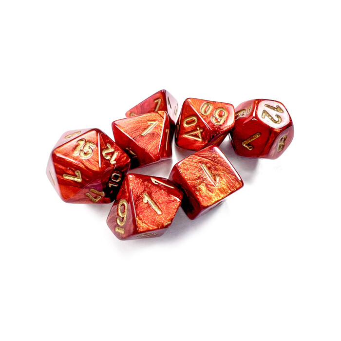 Chessex: Poly 7 Set - Mini - Scarab - Scarlet w/ Gold