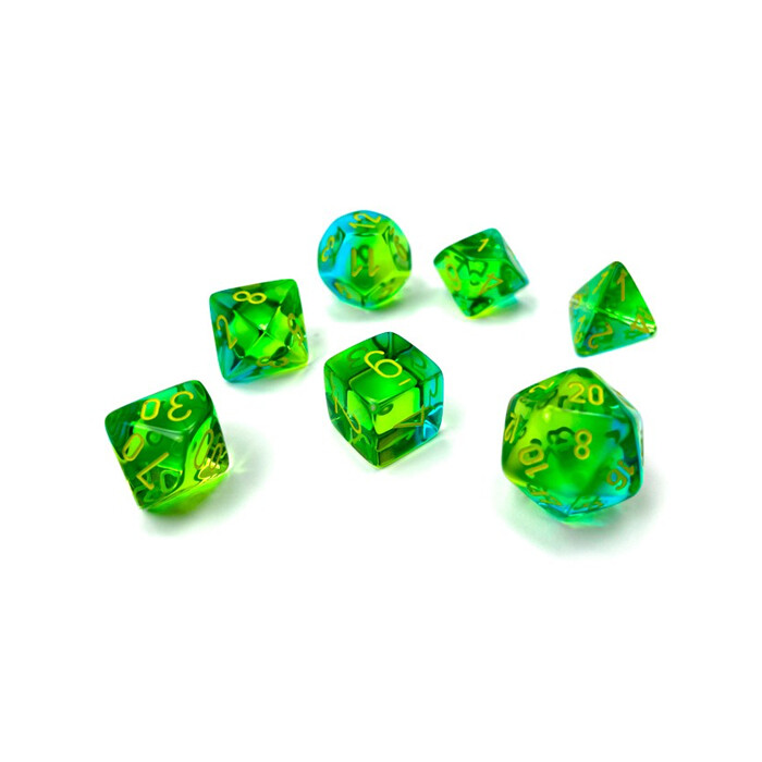 Chessex: Poly 7 Set - Gemini - Translucent Green-Teal w/ Yellow