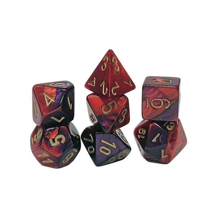 Chessex: Poly 7 Set - Mini - Gemini - Purple-Red w/ Gold