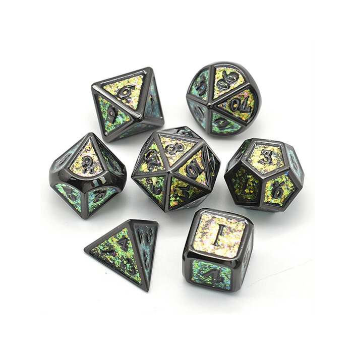 Foam Brain Games: Poly 7 Set - Metal - Color Shifting - Fields of Green