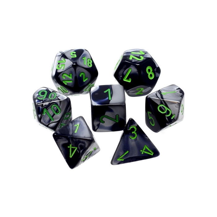 Chessex: Poly 7 Set - Mini - Gemini - Black-Grey w/ Green