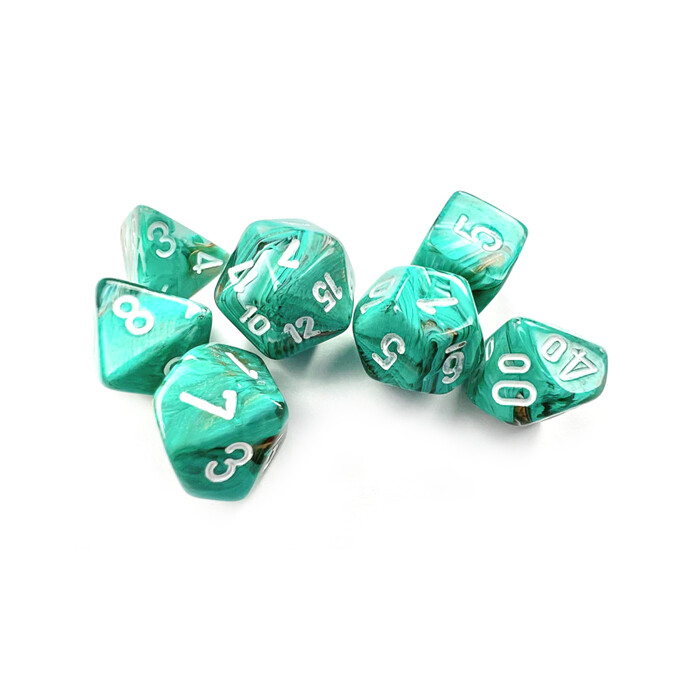 Chessex: Poly 7 Set - Mini - Marble - Oxi-Copper w/ White
