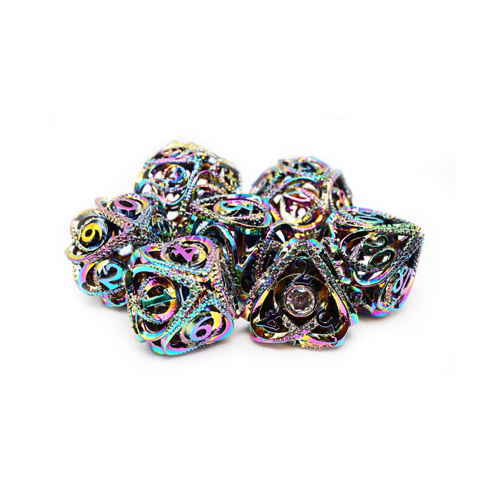 Foam Brain Games: Poly 7 Set - Metal - Burnt Opal - Jeweled Hollow Hearts