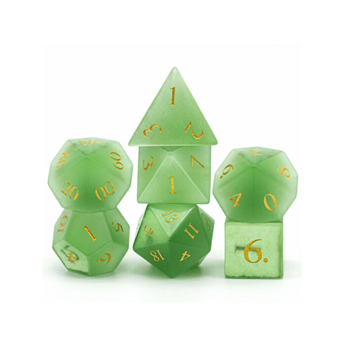 Foam Brain Games: Poly 7 Set - Gem - Cat&#39;s Eye - Green w/ Gold