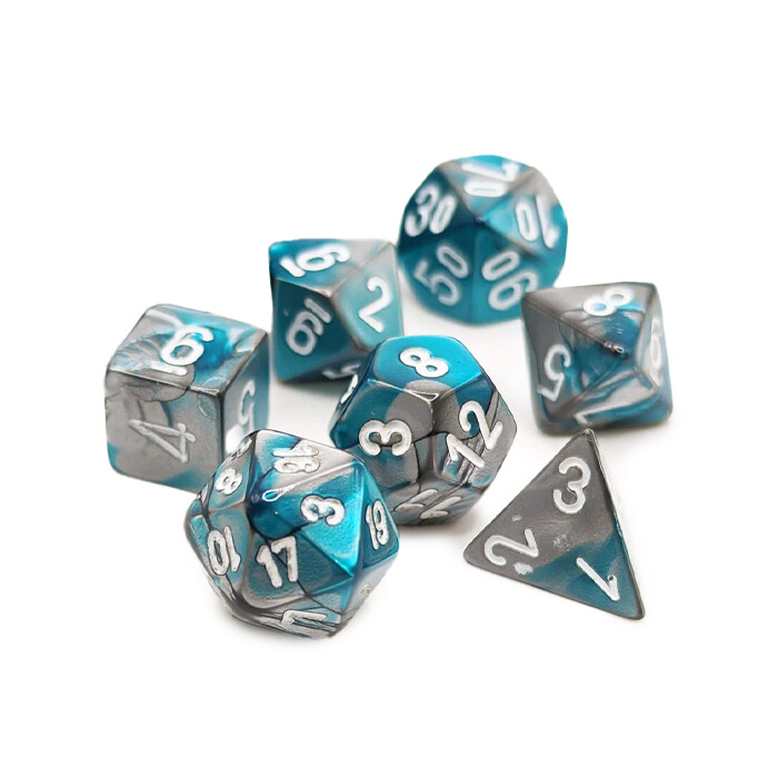 Chessex: Poly 7 Set - Mini - Gemini - Steel-Teal w/ White