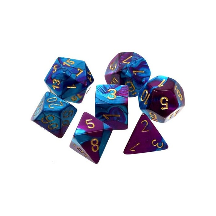 Chessex: Poly 7 Set - Mini - Gemini - Purple-Teal w/ Gold
