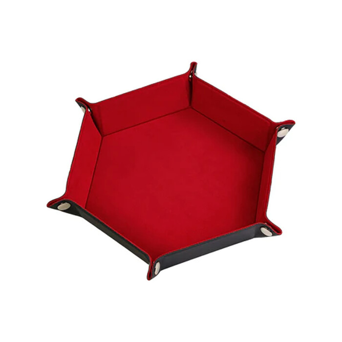 Dice Rolling Tray: Hex - Leatherette &amp; Velvet - Red