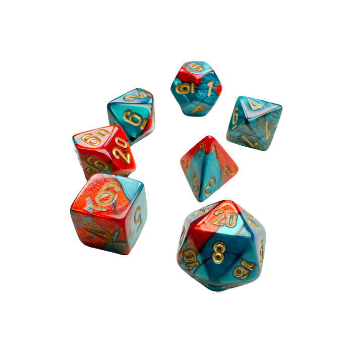 Chessex: Poly 7 Set - Mini - Gemini - Red-Teal w/ Gold