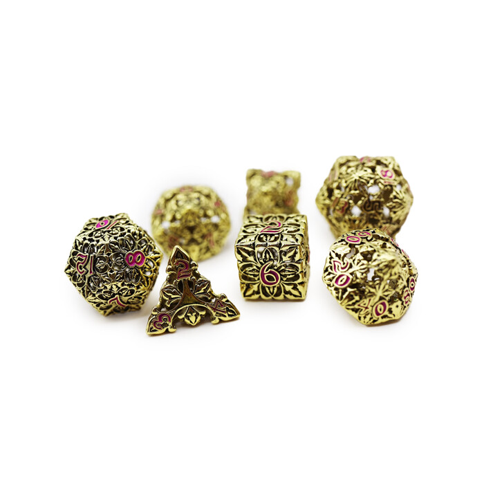 Foam Brain Games: Poly 7 Set - Metal - Hollow - Fleur de Lis - Gilded Magenta