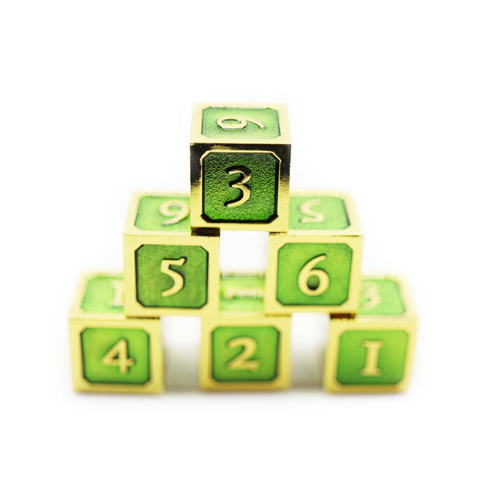Foam Brain Games: D6 Set - Metal - Green and Gold
