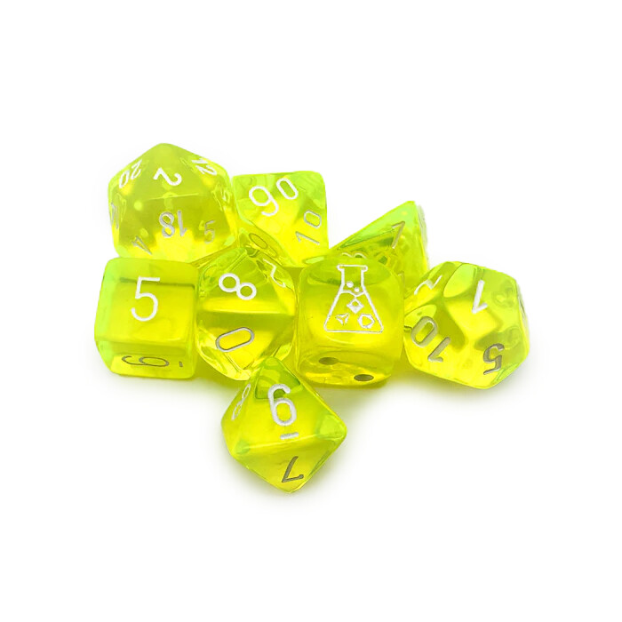 Chessex: Poly &amp; Set - Translucent - Neon Yellow w/ White