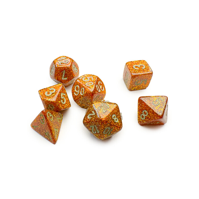 Chessex: Poly 7 Set - Mini - Glitter - Gold w/ Silver
