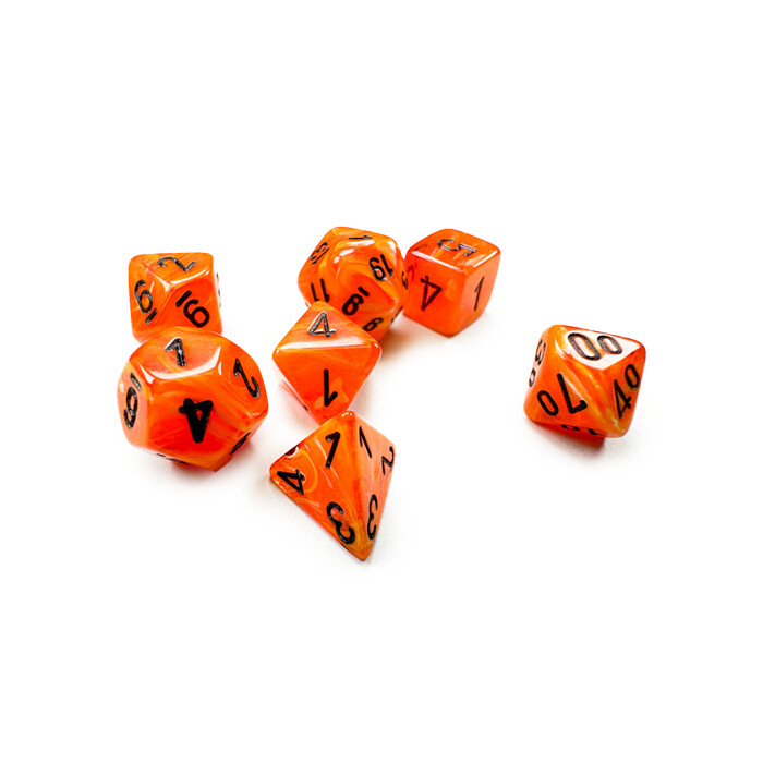 Chessex: Poly 7 Set - Mini - Vortex - Orange w/ Black