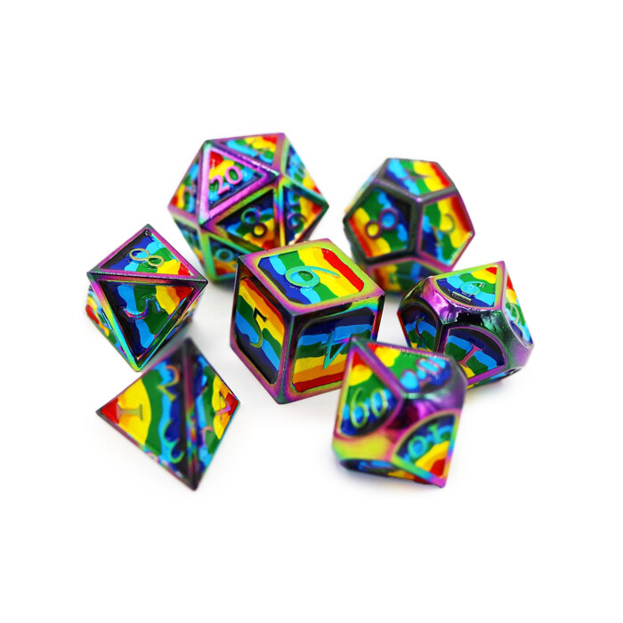 Foam Brain Games: Poly 7 Set - Metal - Rainbow Pride Flag