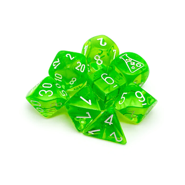 Chessex: Poly 7 Set - Translucent - Rad Green w/ White