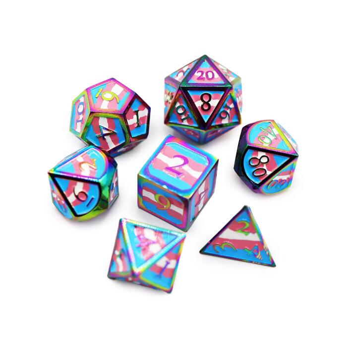 Foam Brain Games: Poly 7 Set - Metal - Transgender Flag