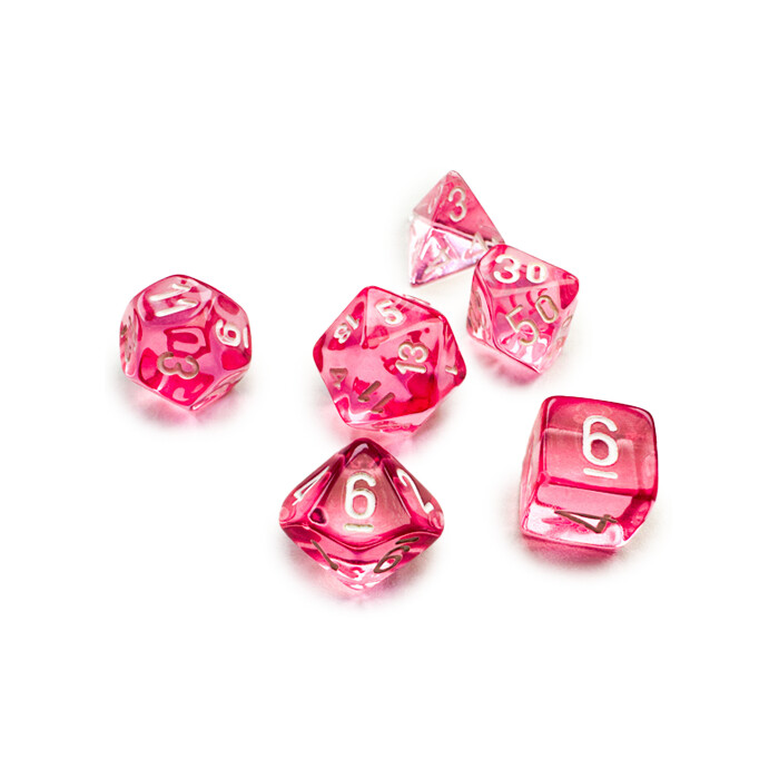 Chessex: Poly 7 Set - Mini - Translucent - Pink w/ White