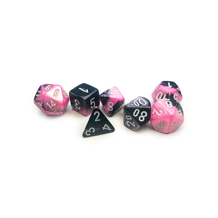 Chessex: Poly 7 Set - Mini - Gemini - Black-Pink w/ White