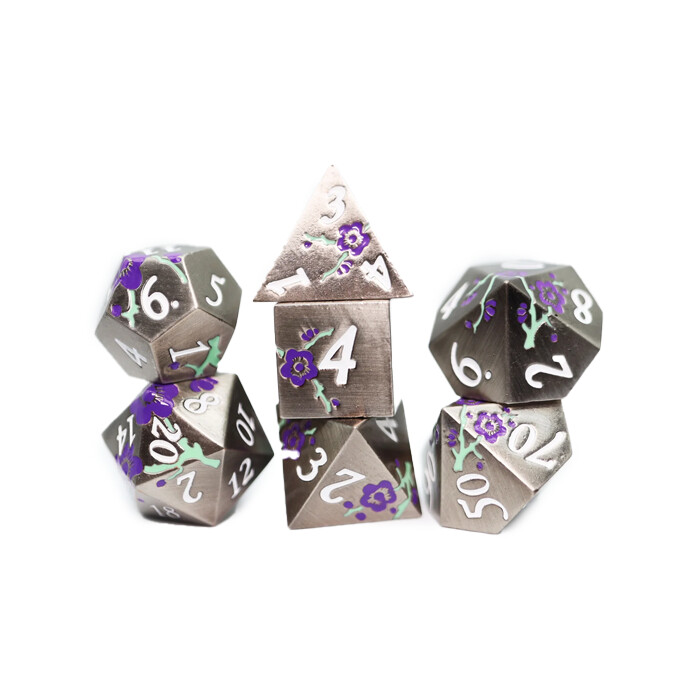 Foam Brain Games: Poly 7 Set - Metal - Bouquet - Silver w/ Purple Orchids