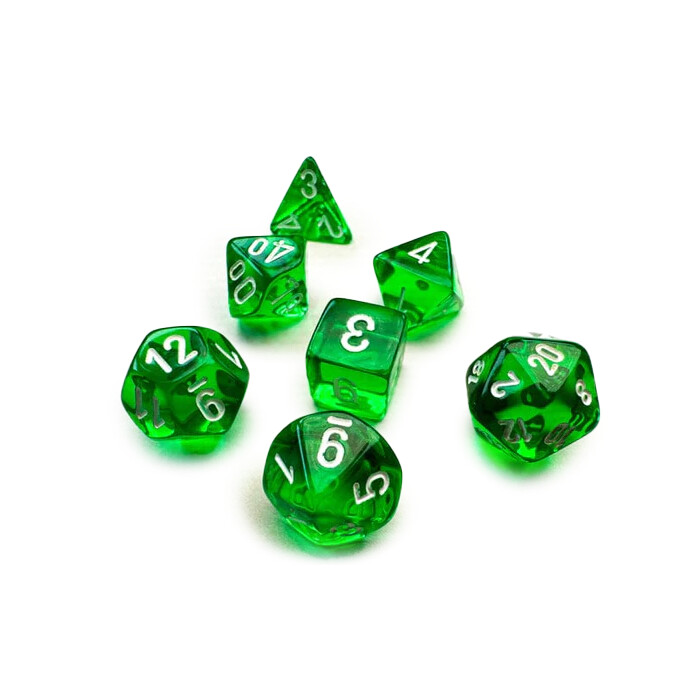 Chessex: Poly 7 Set - Mini - Translucent - Green w/ White
