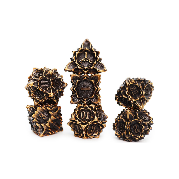 Foam Brain Games: Poly 7 Set - Metal - Floral Starburst - Golded Goldenrod