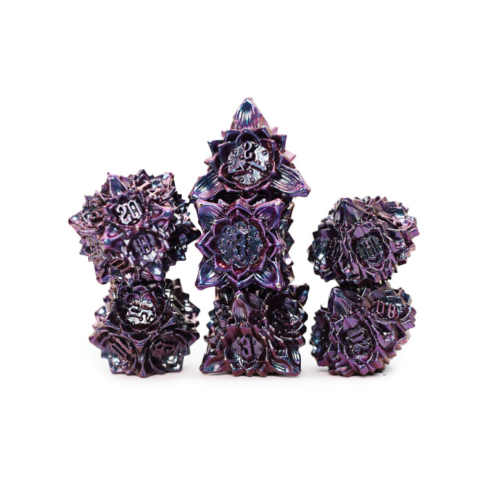 Foam Brain Games: Poly 7 Set - Metal - Floral Starburst - Burnt Nightshade
