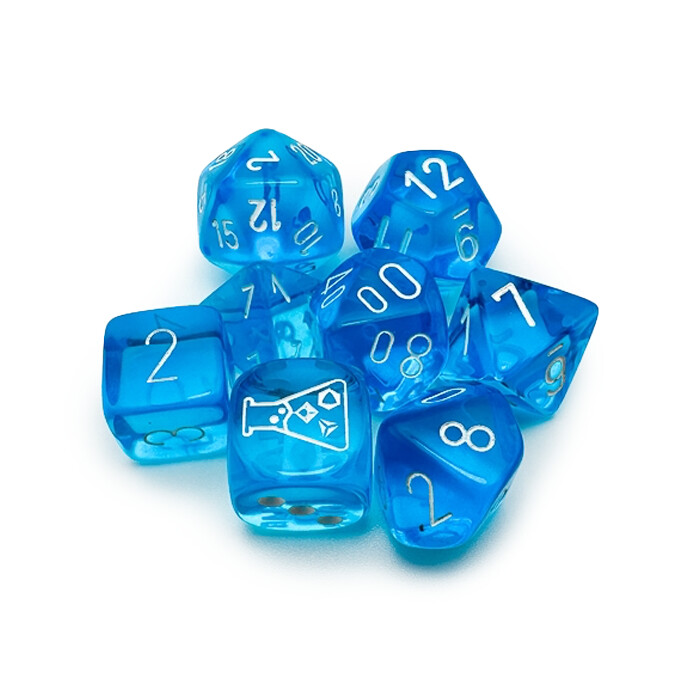 Chessex: Poly 7 Set - Translucent - Tropical Blue w/ White