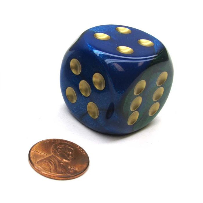 Chessex: 30mm D6 - Gemini - Blue-Green w/ Gold