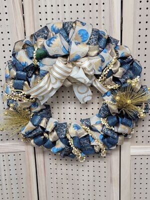 Blue and Gold Holiday Wreath