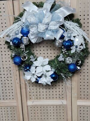 Blue and White Evergreen Wreath