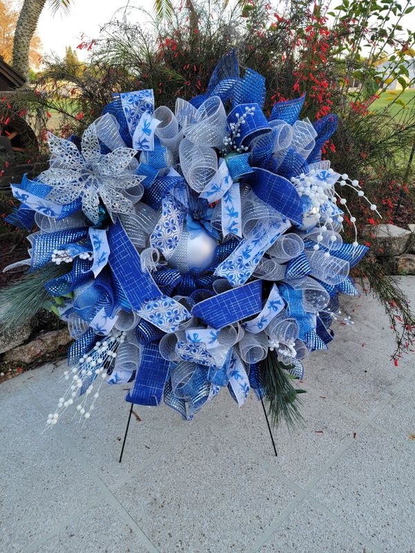 Silver and Blue Christmas Wreath