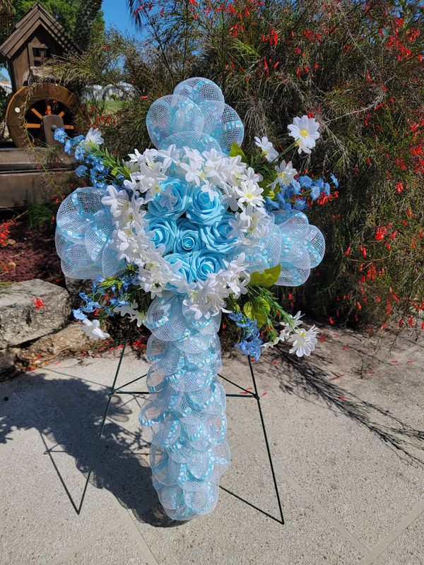 Blue Remembrance Cross Wreath
