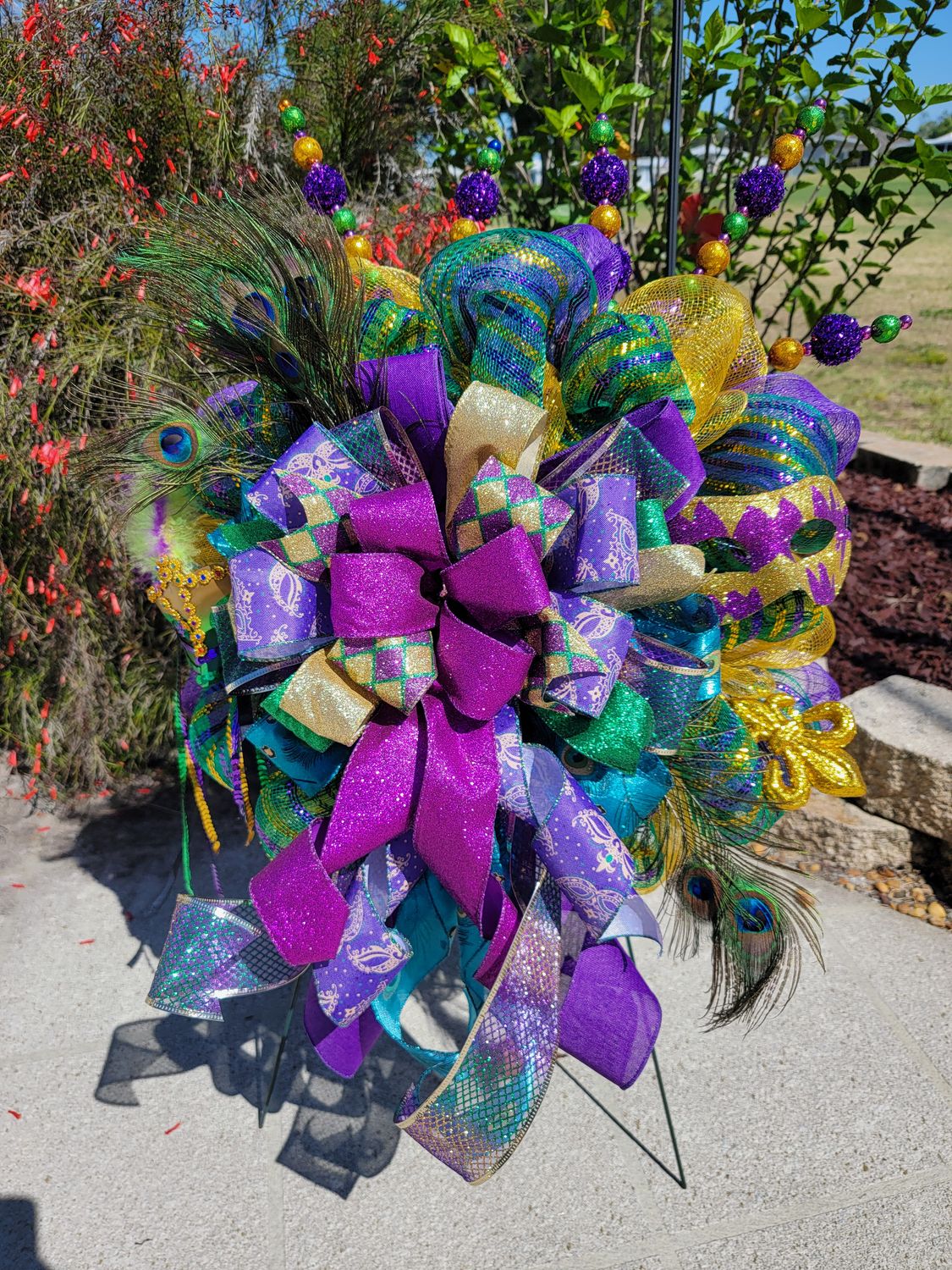 Peacock Madi Gras Wreath