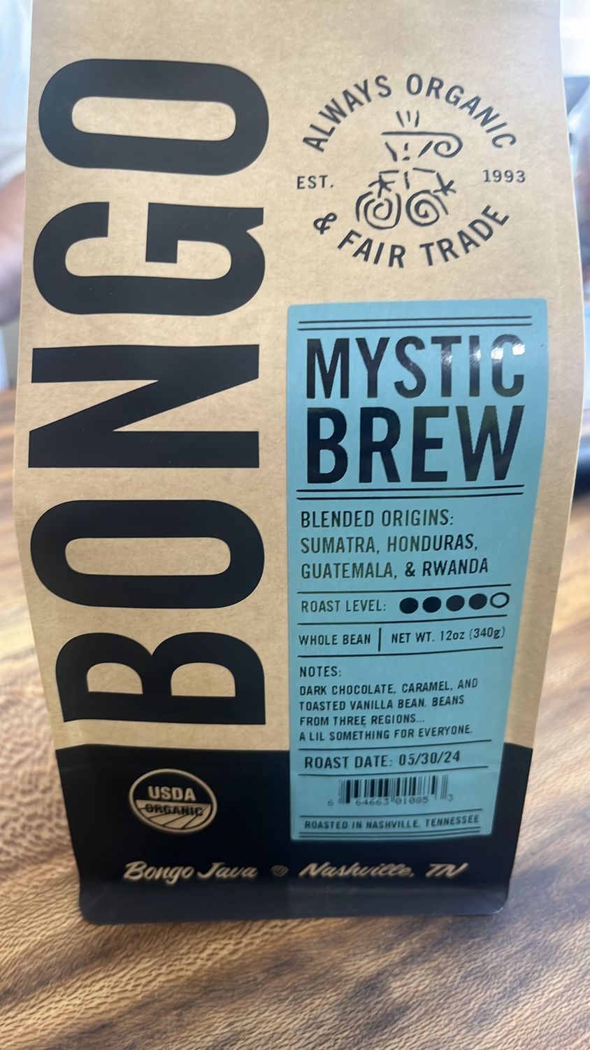 Bongo Java Whole Bean  Mystic Brew 12oz. Coffee
