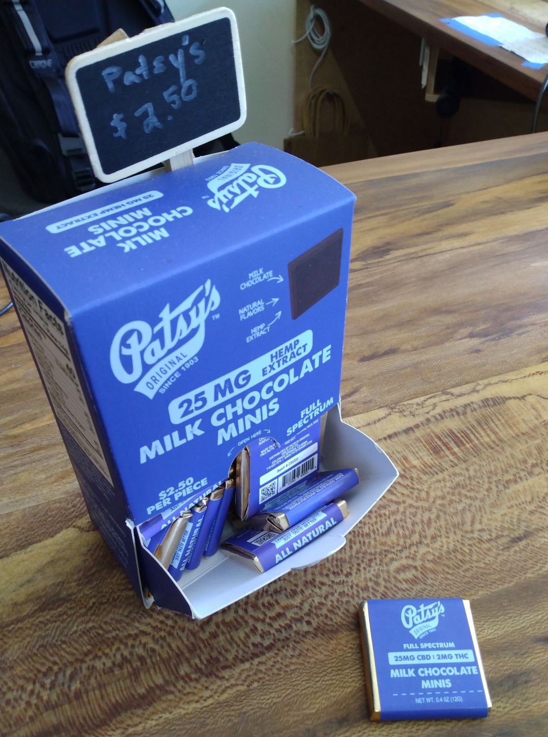 Patsy&#39;s Milk Chocolate Minis 25 MG CBD 2 MG THC