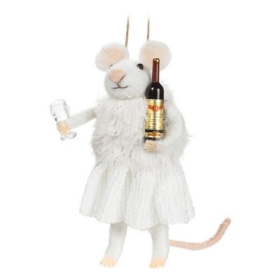 Ornament - Winter Mouse w/wine and glass