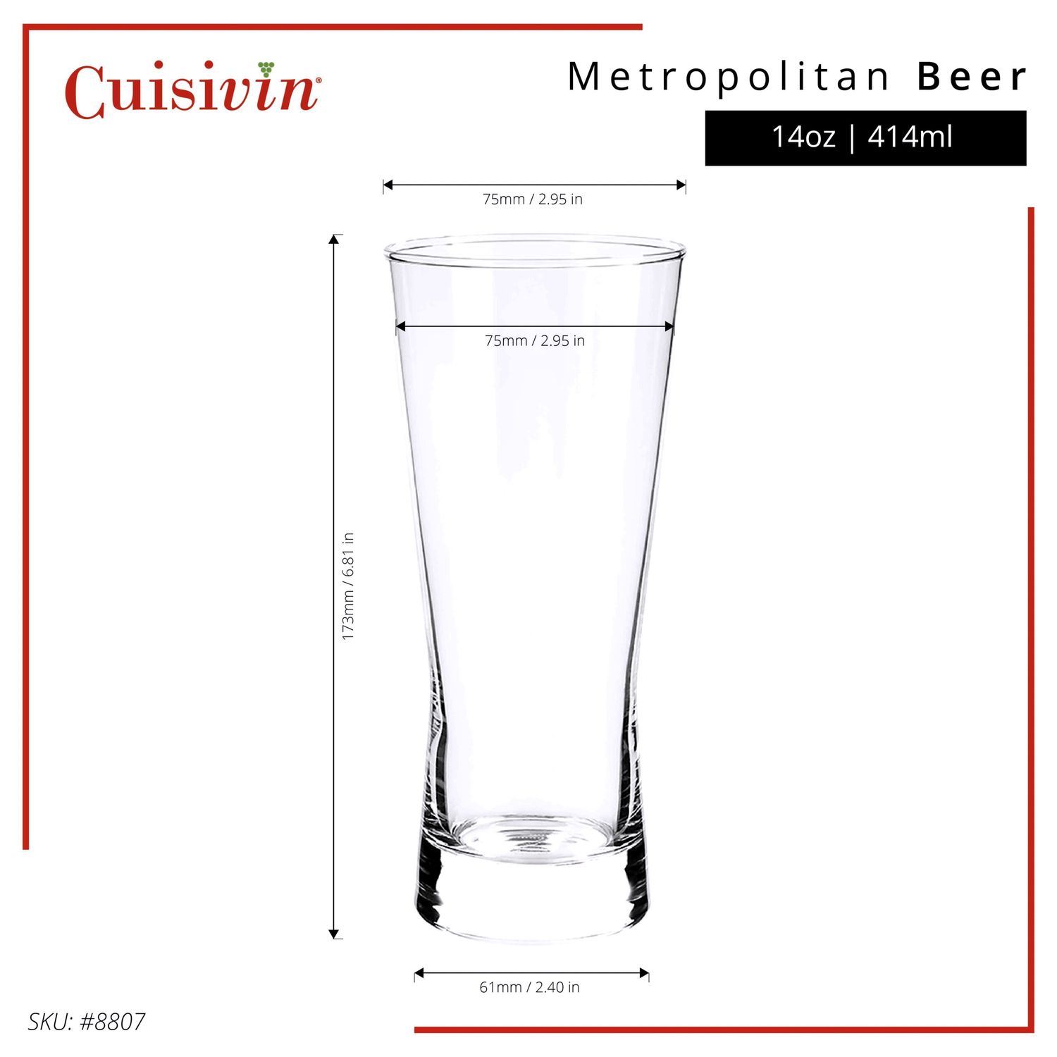 Metropolitian Beer Glass 14 oz- Cuisivin