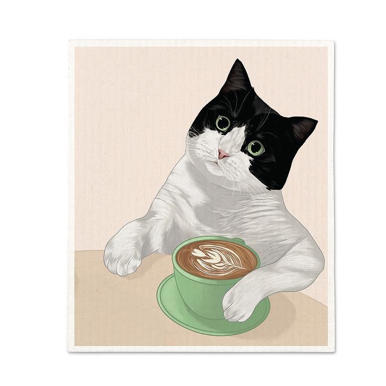 Cat &amp; Latte Dishcloth