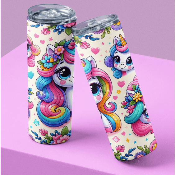 Brightly Coloured Unicorn-Designed 20oz Drink Tumbler