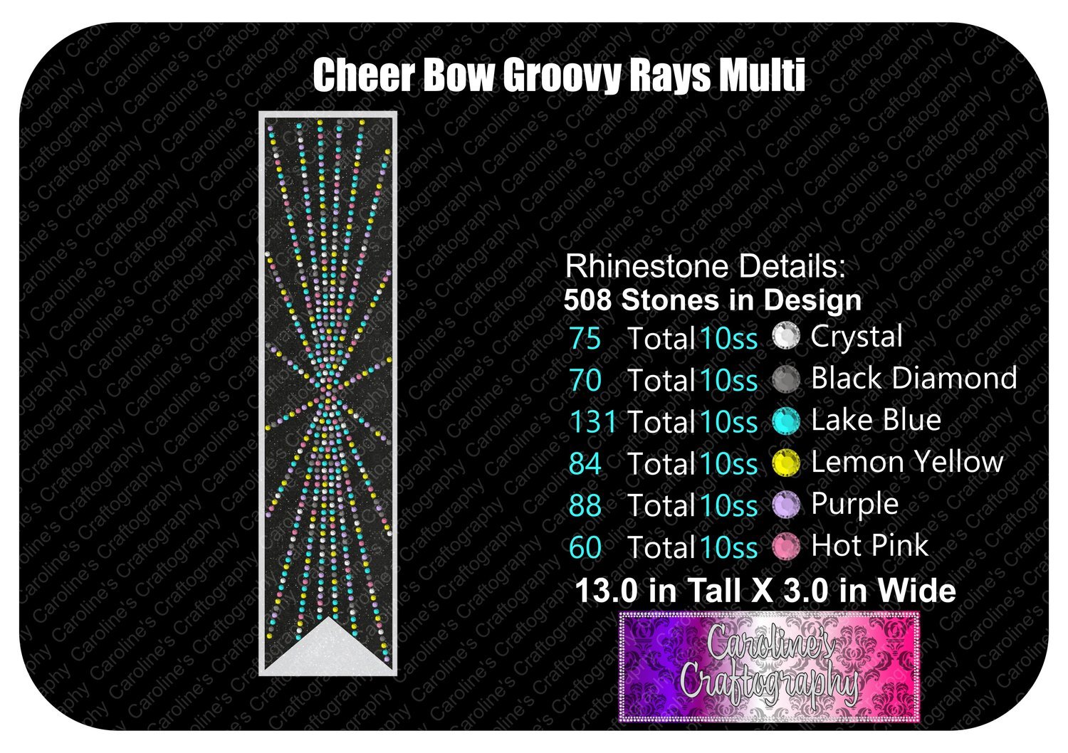 Groovy Rays 3in Cheer Bow Multi Color Stone