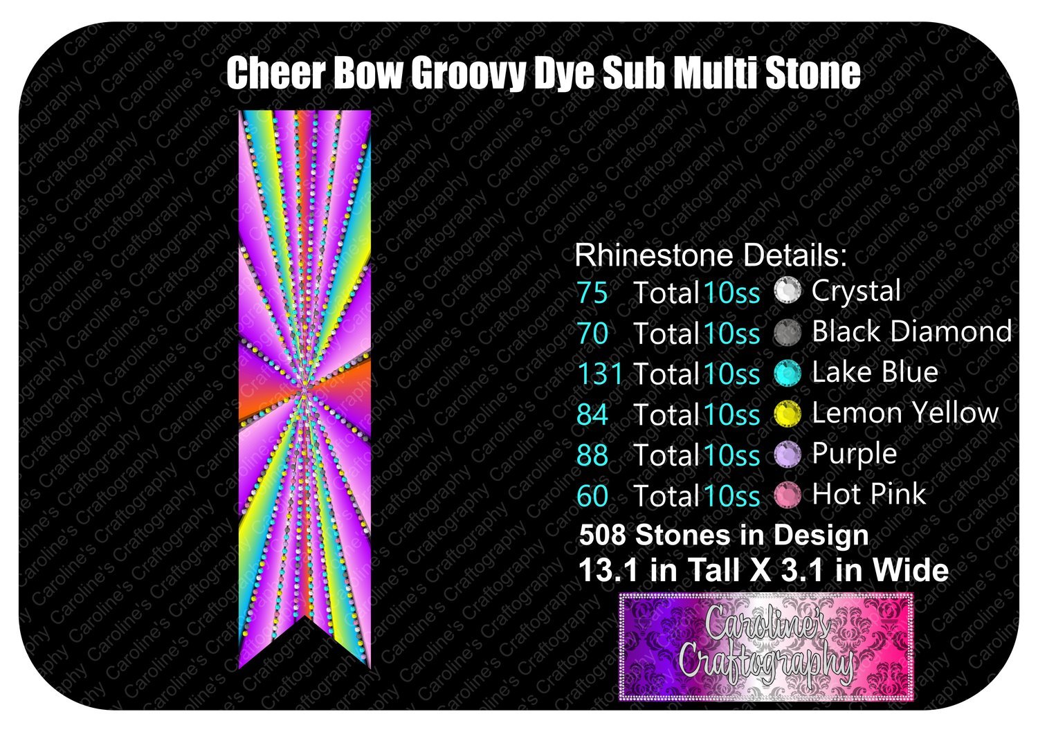 Groovy Dye Sub Stone Multi 3in Cheer Bow
