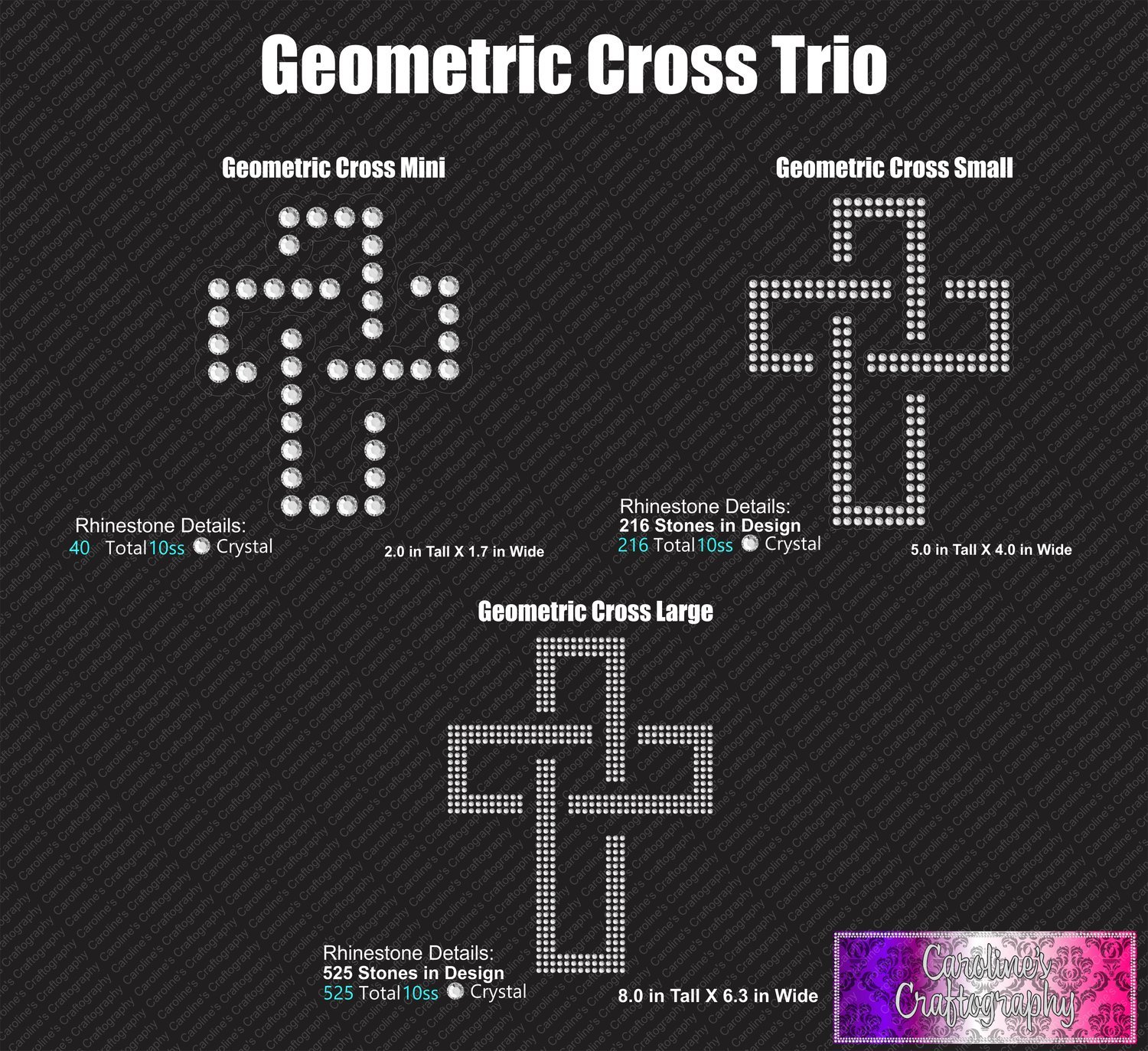 Geometric Cross Stone Trio